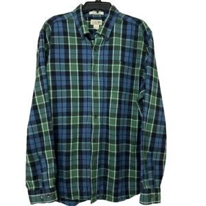 L.L. Bean Blue Green Plaid Cotton Flannel Shirt XL Traditional Fit Country Cabin